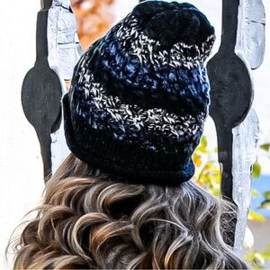 Stylish Teal Blue, Black & White Knit Beanie